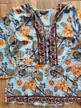 Light Blue Floral Embroidered V-Neck Blouse by Lucky Brand